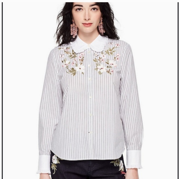 kate spade Tops - kate spade embroidered stripe ruffle top size small nwt